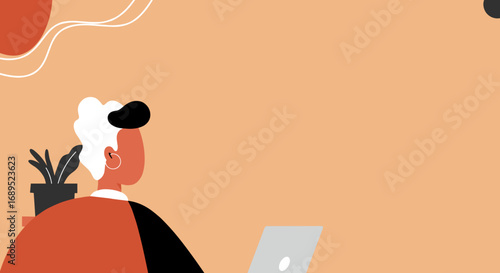 Modern person working remotely on a laptop in a stylized home office setting. Ideal for business, technology, or lifestyle concepts.