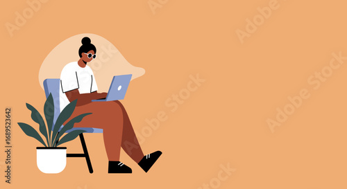 A person casually works on a laptop from home, embodying remote productivity and modern freelance lifestyle. Ideal for business, tech, or lifestyle content.