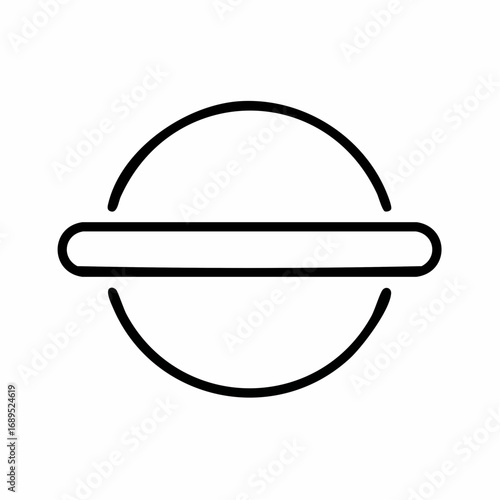 A minimalist black line art icon featuring a perfect circle bisected by a thick horizontal line with rounded ends, creating a simple geometric symbol