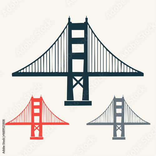 Vector Illustrations of Iconic Golden Gate Bridge Silhouettes in Vibrant Colors and a Minimalist Style