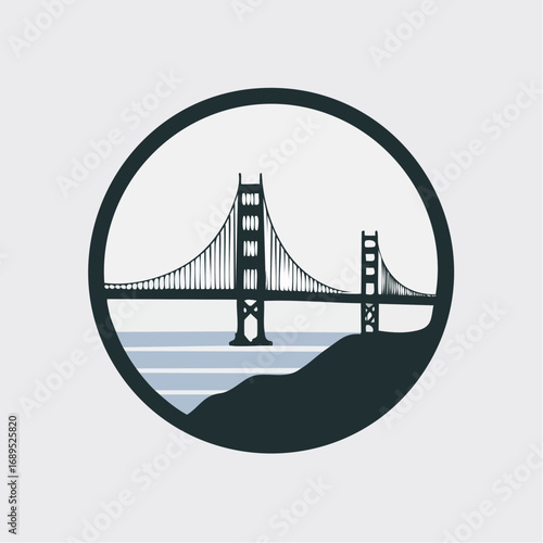 Minimalist Golden Gate Bridge Icon Vector Art Deco Design