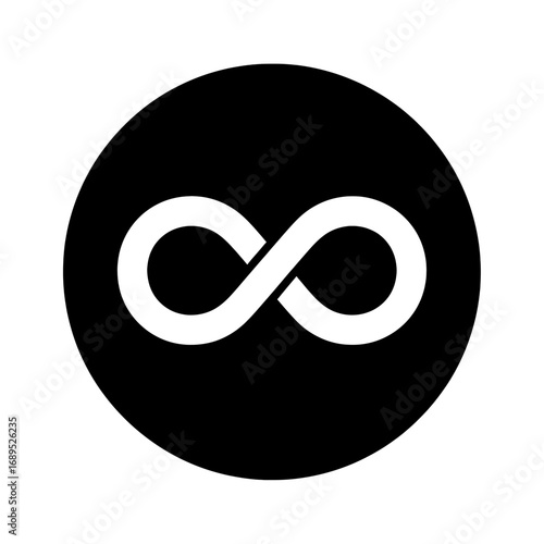 Black circle icon featuring a white infinity symbol.