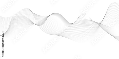 Abstract gray wave lines vector on white background flowing curve pattern for modern minimalist design technology business presentation poster and graphic projects.