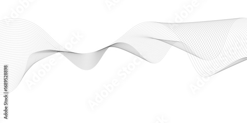 Abstract gray wave lines vector on white background flowing curve pattern for modern minimalist design technology business presentation poster and graphic projects.