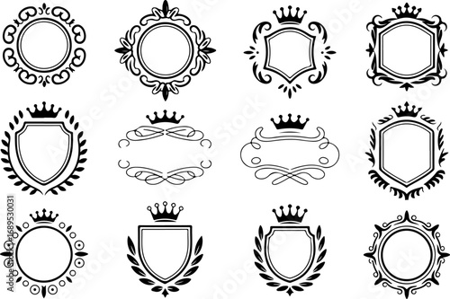 Royal Crest and Frame Vector Graphic Bundle – Crowned Emblems and Vintage Badges