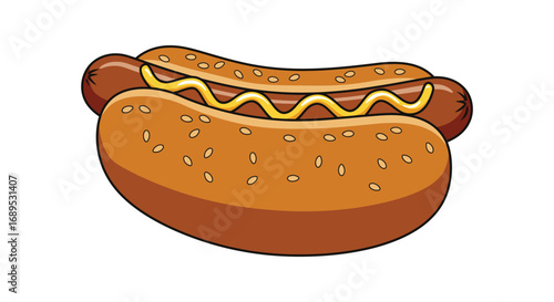 a delicious hot dog with mustard and sesame seeds