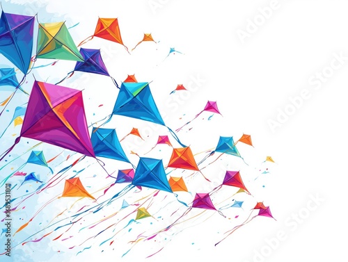 Vibrant kites dance across a clear sky, bringing joy and a sense of freedom to any design project