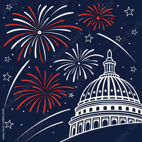 Fourth of July fireworks with stars