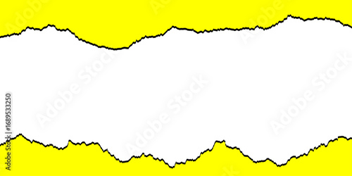 Ripped yellow paper on black background. yellow torn paper frame copy space	