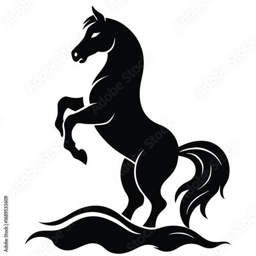 Adobe Ill Horse Head Silhouette - Stylized Cut Out Vector Constrictor Artwork Ultra-detailed white stallion galloping through shallow turquoise surf, splashes sparkling under golden sunset light, blur