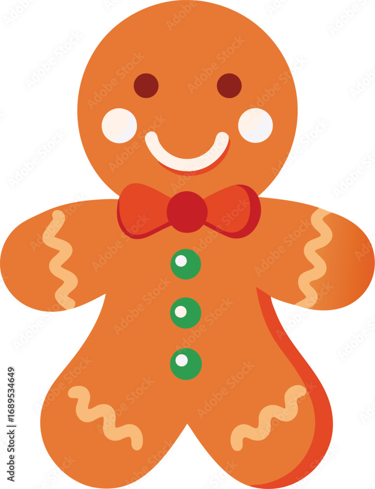 Obraz premium Gingerbread Man Illustration with Bow Tie and Buttons for Christmas Holiday Season