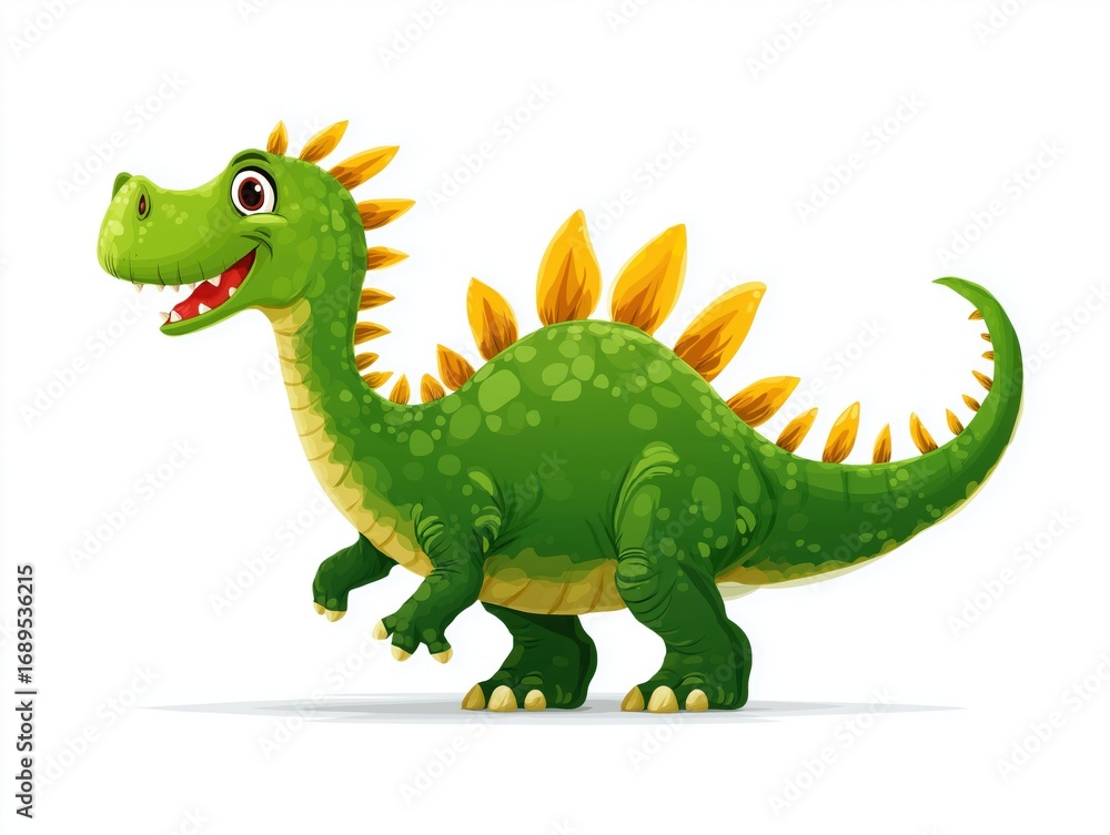 Obraz premium Joyful cartoon Stegosaurus with vibrant yellow plates, perfect for educational and playful projects