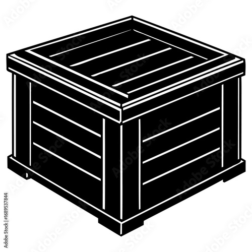 Black wooden crate with slatted sides