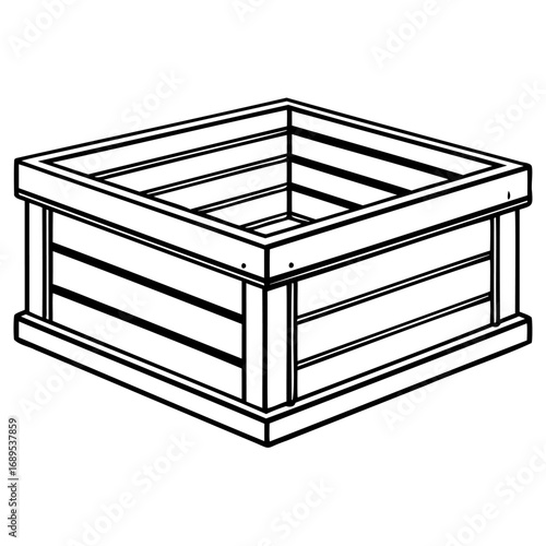 Empty wooden crate with slatted sides and sturdy design