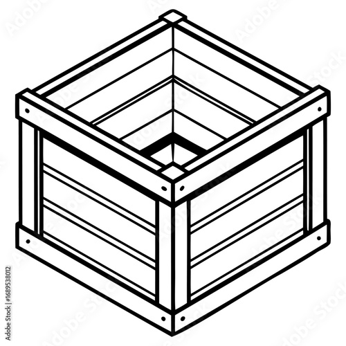 Empty wooden crate with slatted sides and open top