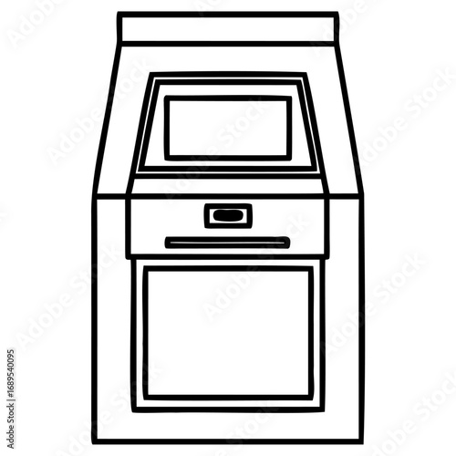 Black and white line drawing of selfservice kiosk machine