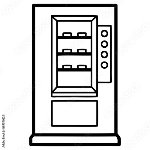 Black and white line drawing of a vending machine