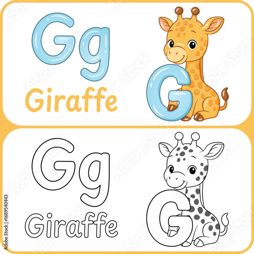 Letter G with Giraffe Educational Sketch and Colored