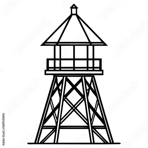 Black and white line drawing of a lookout tower