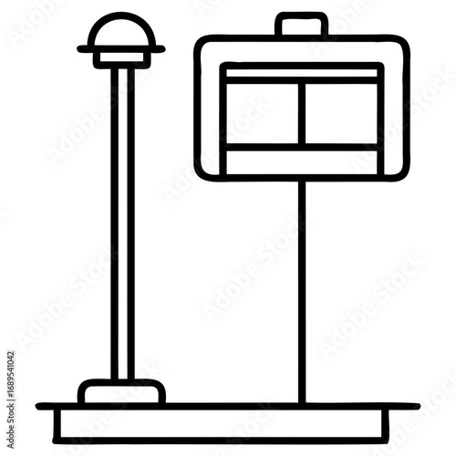 Simple black and white line drawing of parking meter and pole