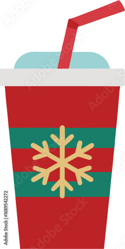 Festive Holiday Beverage in a Red Cup with Snowflake and Straw Illustration