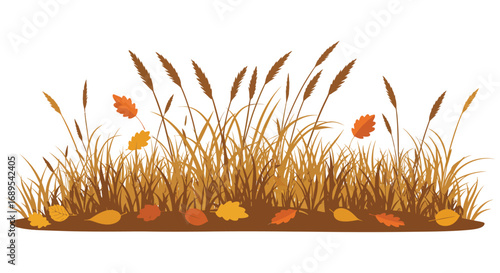 autumn grasses with falling leaves and golden hues