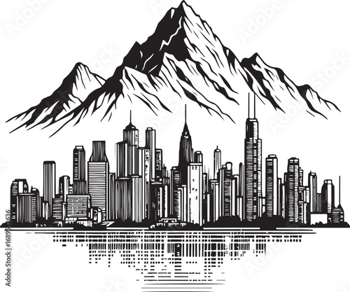 Majestic Mountains Towering Over a Bustling Cityscape