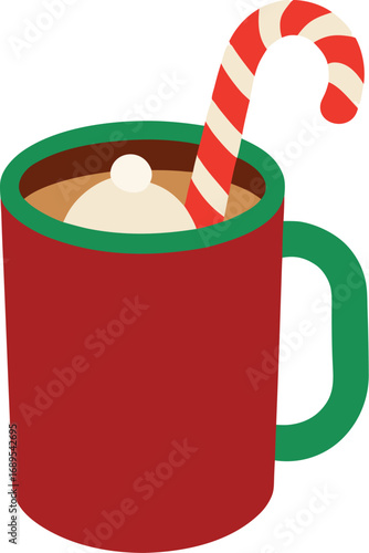 Festive Holiday Mug of Hot Chocolate with Candy Cane and Marshmallow Topping