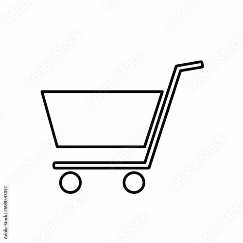 Shopping cart icon illustrates an empty trolley for online retail. Shopping cart icon represents customer's choice, empty for e-commerce marketing, delivery and store app designs.