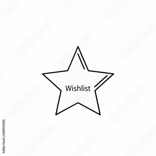 Wishlist icon design in minimalist line drawing with hollow star shape containing wishlist lettering, design showcases simplicity and elegance, capturing essence of a favorite items.