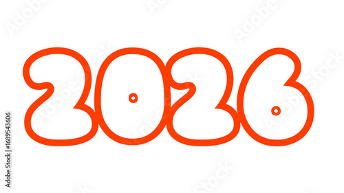 2026 , happy New Year, transparent background with red and white typography 