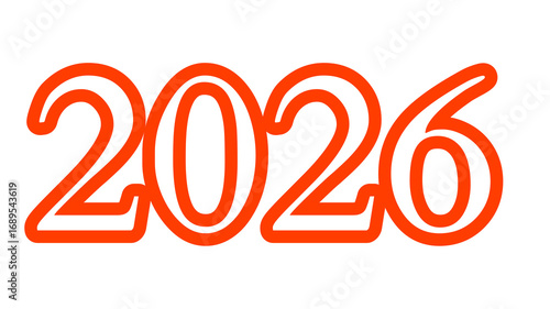 2026 , happy New Year, transparent background with red and white typography 