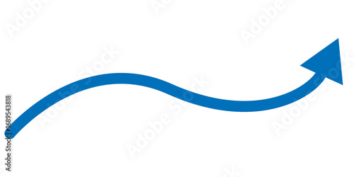 Fotografija Blue wavy arrow pointing upwards isolated on transparent background