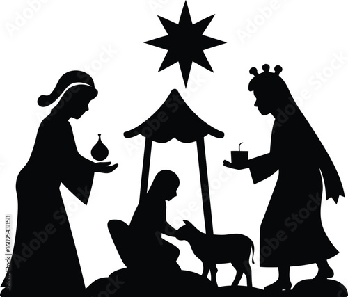 Nativity Scene Silhouette Depicting the Three Wise Men and Baby Jesus Christ