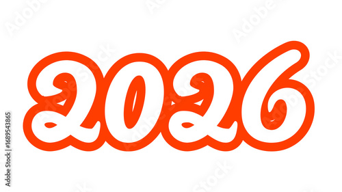2026 , happy New Year, transparent background with red and white typography 