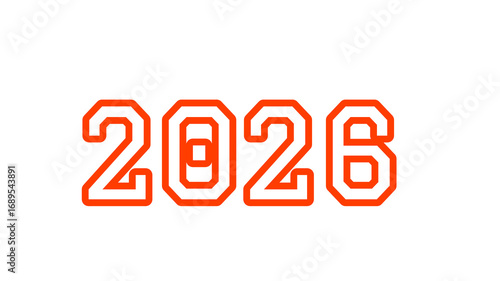 2026 , happy New Year, transparent background with red and white typography 