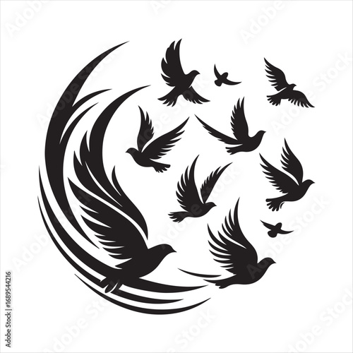 flying birds vector silhouette outline idea design illustration. flying birds icon set collections