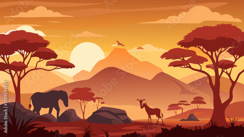 african safari animal silhouette landscape scene