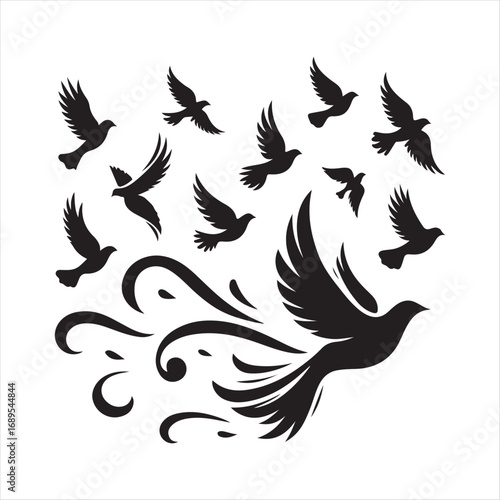 flying birds vector silhouette outline idea design illustration. flying birds icon set collections