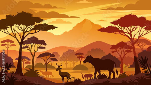african safari animal silhouette landscape scene