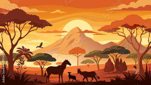 african safari animal silhouette landscape scene