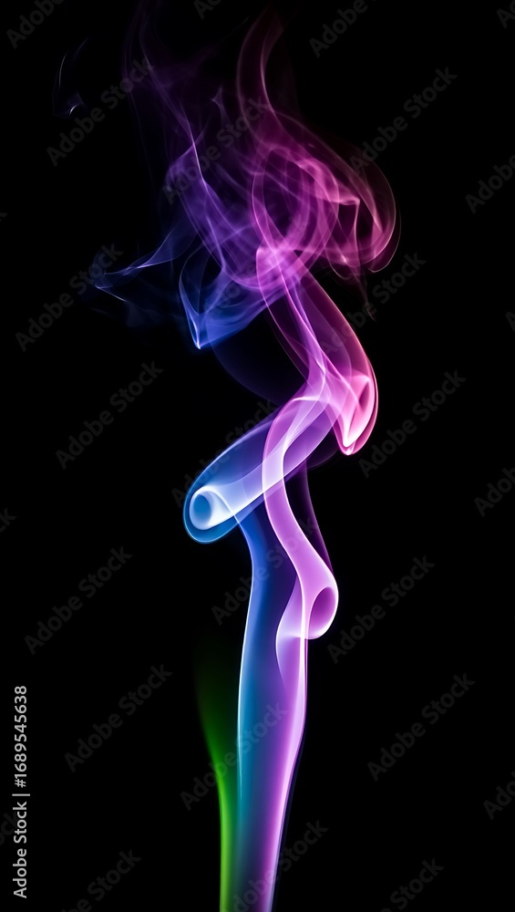 Fototapeta premium Colorful smoke swirls against a black background