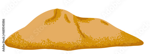 Golden sand pile on beach in simple flat style with speckled texture