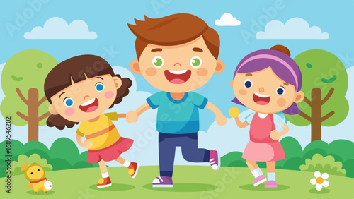 boy and two girls playing together vector