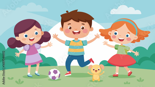 boy and two girls playing together vector