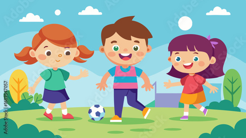 boy and two girls playing together vector