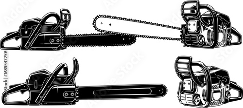 Chainsaw set silhouette vector illustration