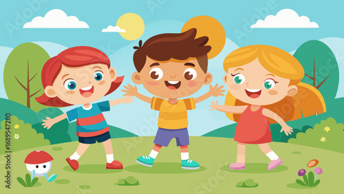boy and two girls playing together vector