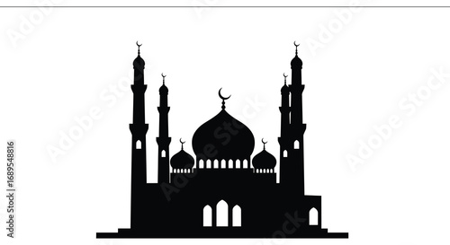 a silhouette of an ornate mosque with tall minarets