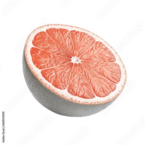 Studio Shot of a Juicy Pink Grapefruit Half, Vibrant and Fresh, Isolated on White Background